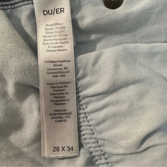 DU/ER Mens Jeans Blue 28x28 L2X Slim Taper Fit Performance Whiskered Denim - Picture 10 of 13